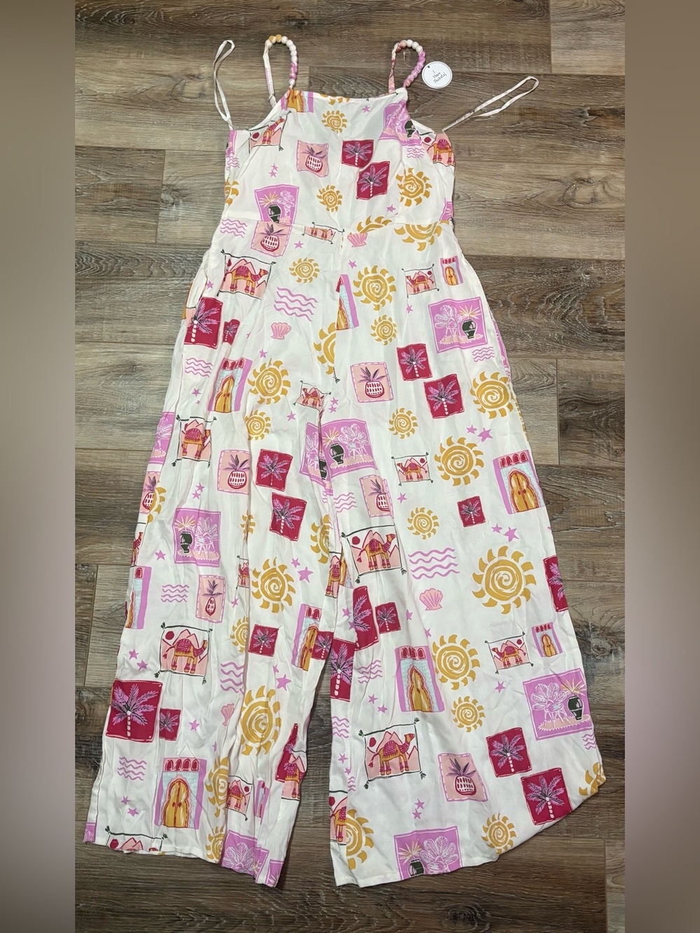 Summer Print Wide-Leg Pants in Pink & Yellow